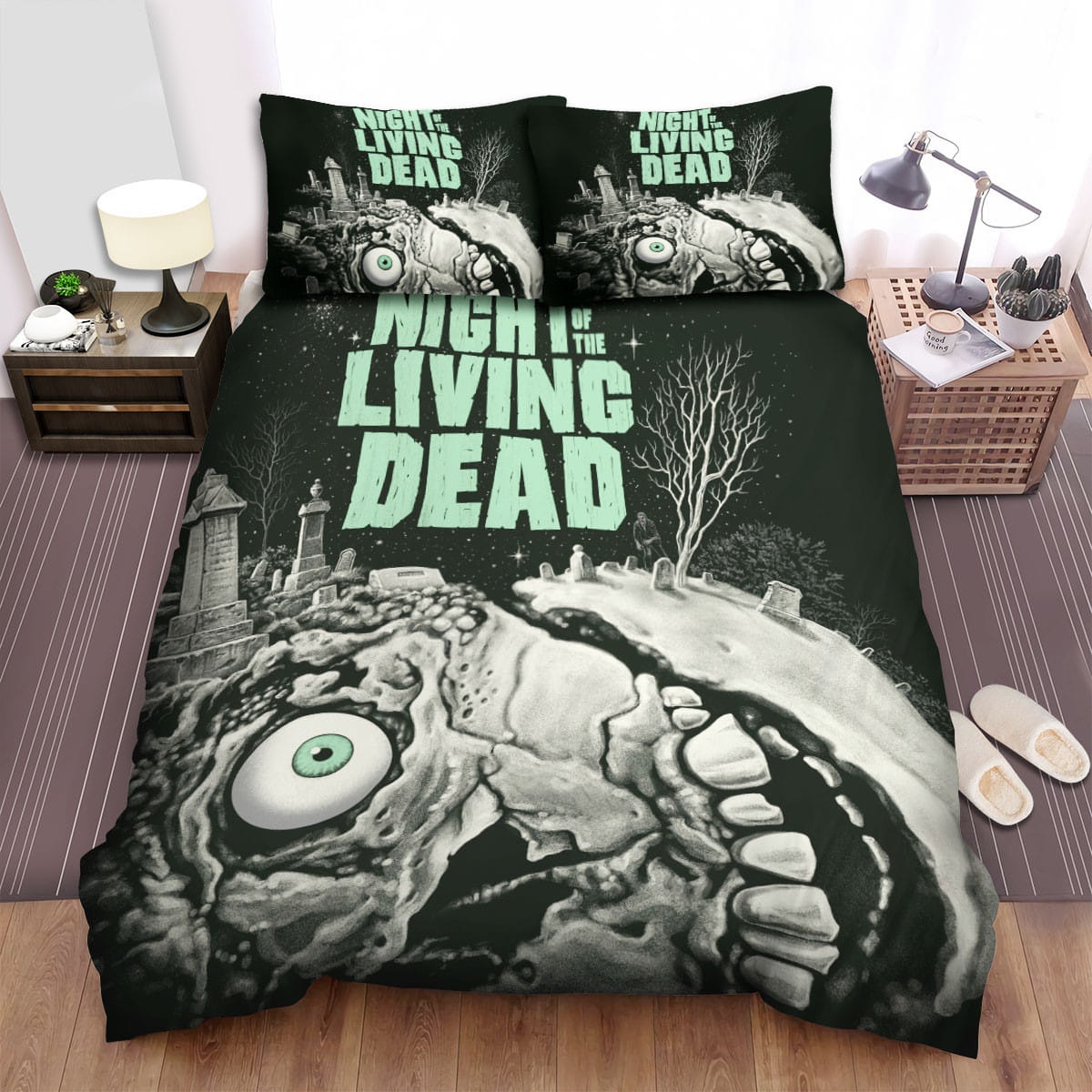 Night Of The Living Dead (1968) Movie Horror Skull Poster Bedding Sets – Duvet Cover, Flatsheet, Pillowcases Perfect Gift For Fans, For Halloween