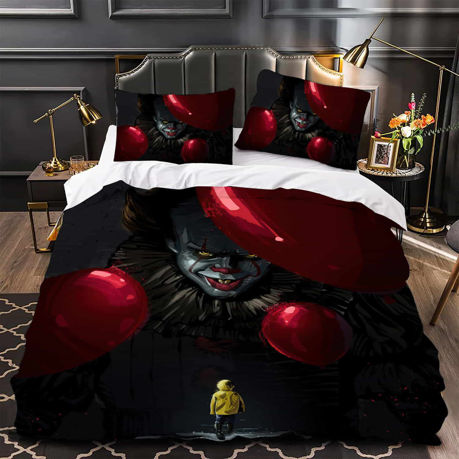 Pennywise From It, Georgie Faces To Evil Duvet Cover, Flastsheet, Pillowcase Bedding Set Gift Ideas For Fans, For Halloween