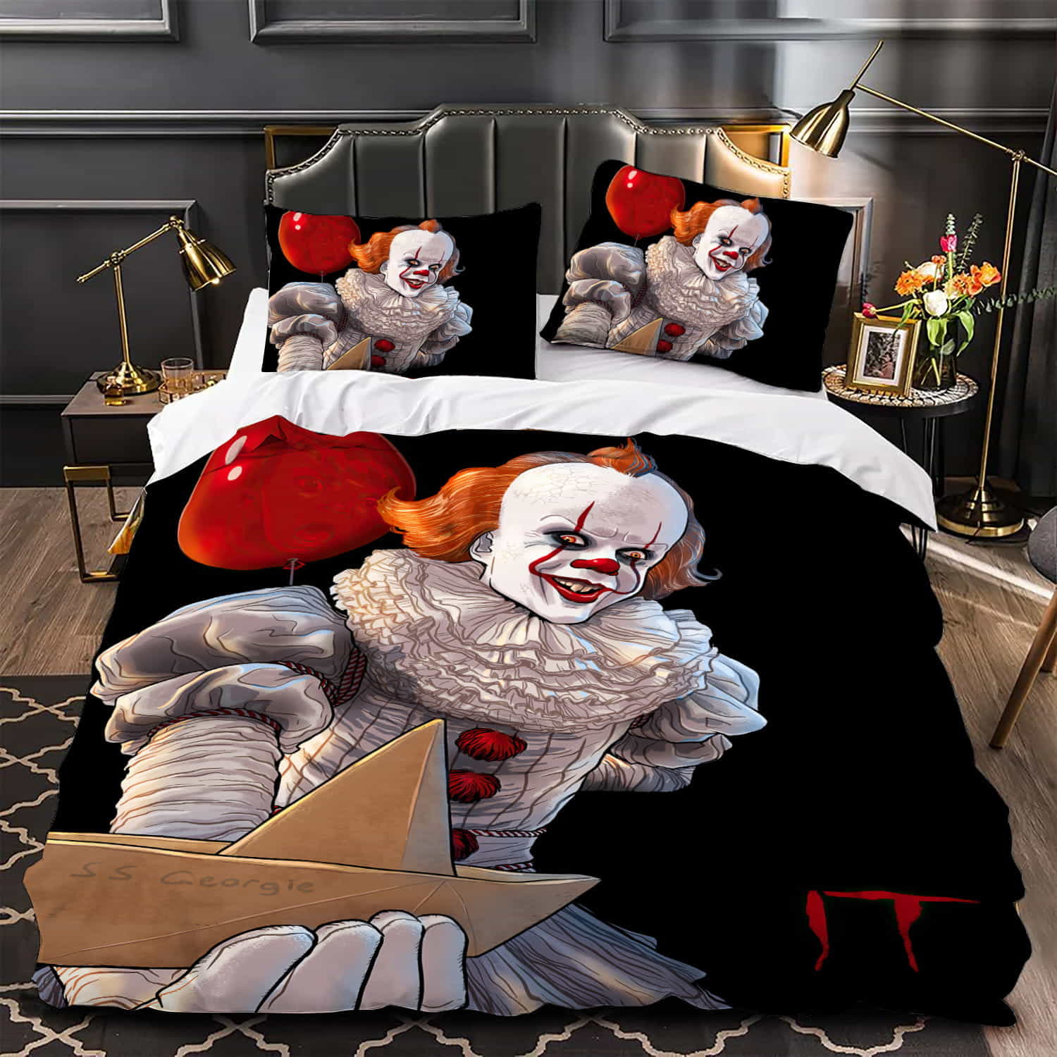 Pennywise From It Paper Boat Of Georgie Duvet Cover, Bedding Set Gift For Christmas, Black Friday, Thanksgiving, For Halloween