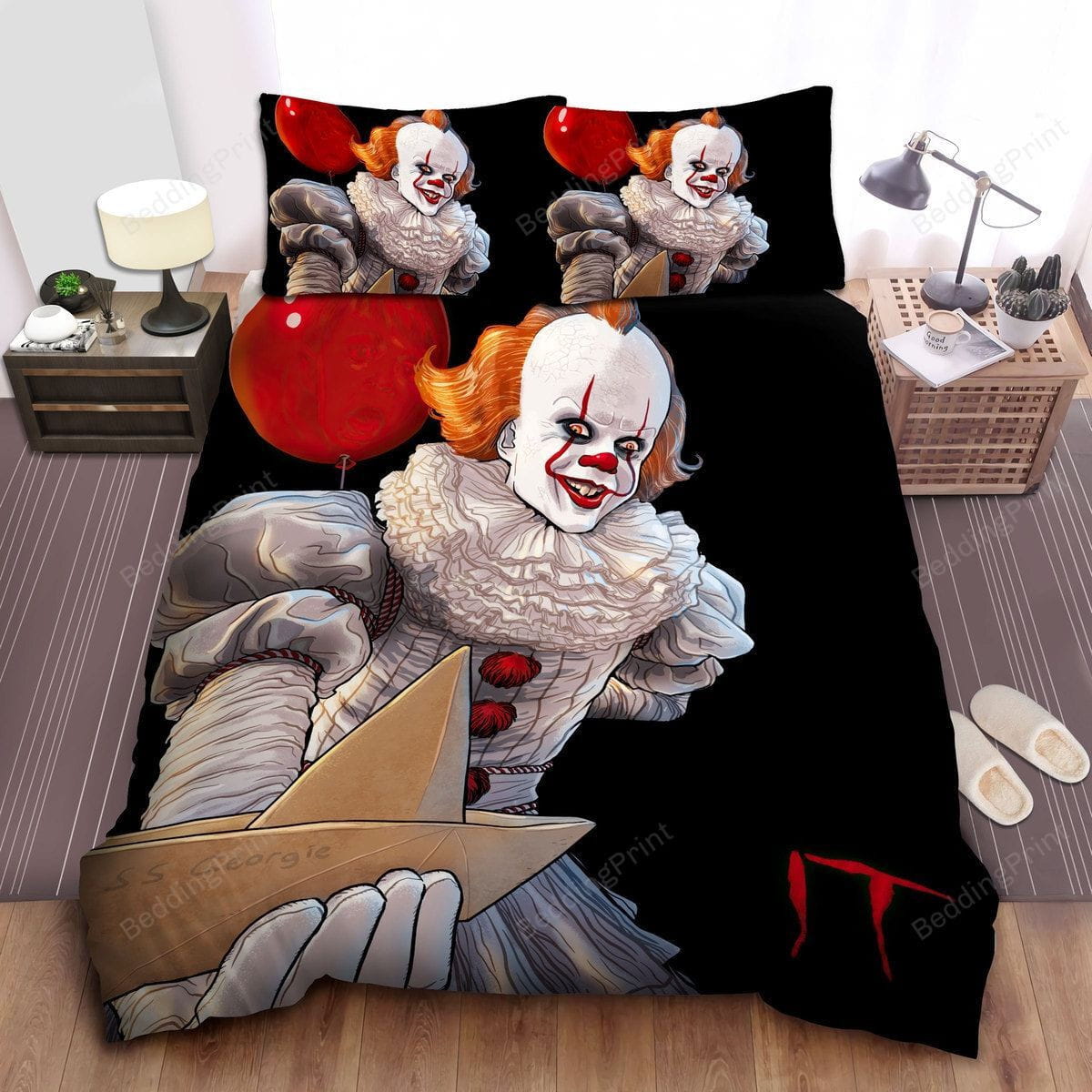 Pennywise From It Paper Boat Of Georgie Duvet Cover, Flastsheet, Pillowcase Bedding Set Gift Ideas For Fans, For Halloween