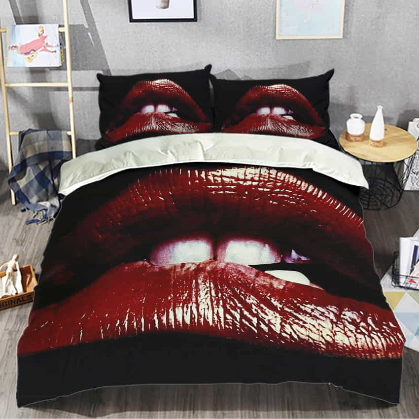 Rocky Horror Lips Bedding Set Duvet Cover, Flatsheet, Pillowcase, For Halloween