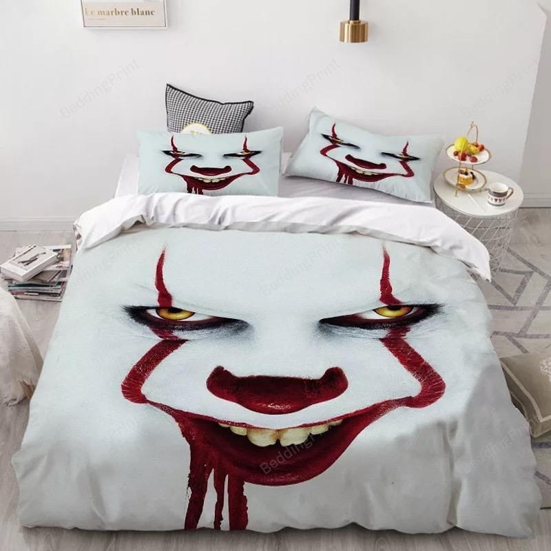 Stephen King IT Chapter Two 2 Pennywise Scary Clown Duvet Cover, Flastsheet, Pillowcase Bedding Set Gift For Fans, Black Friday, Christmas, For Halloween