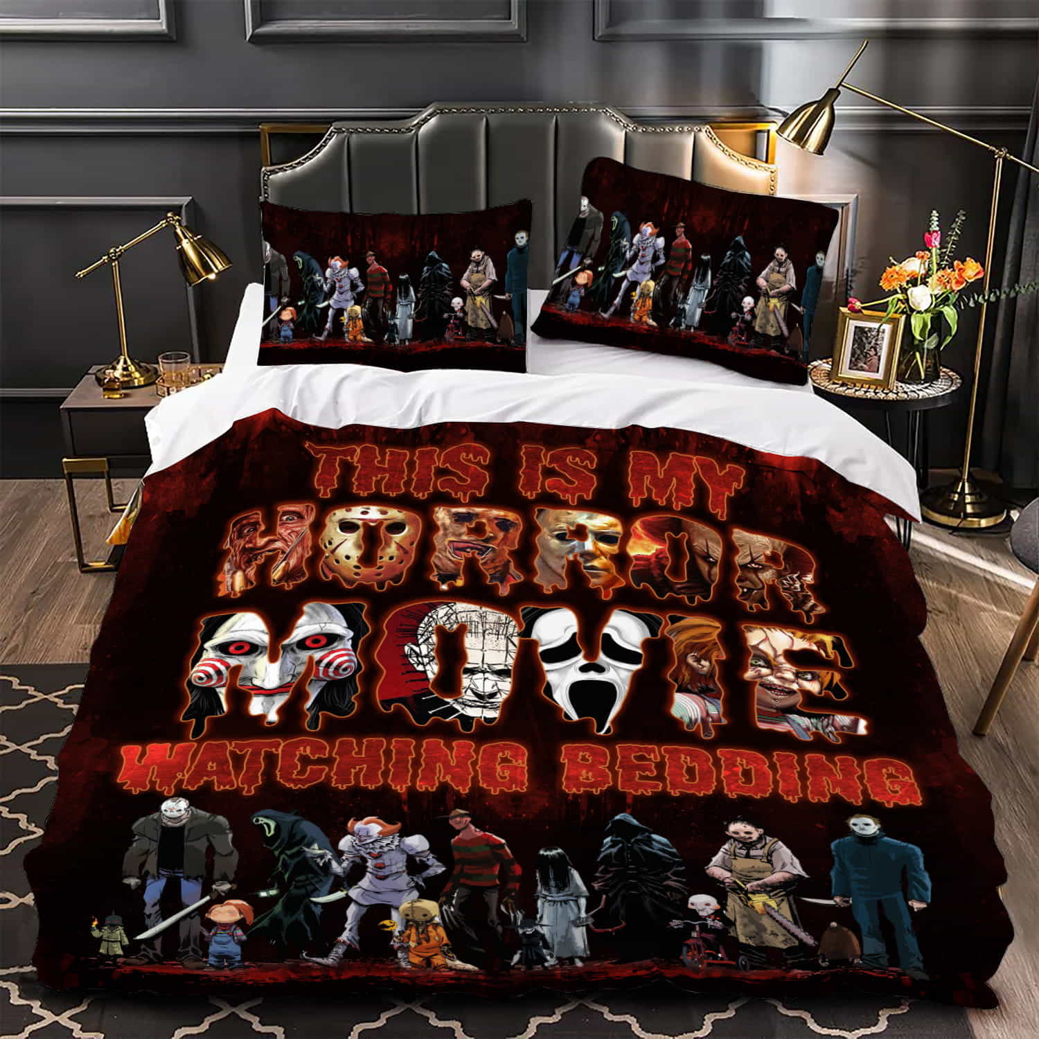 This Is My Horror Movie Watching Cotton Duvet Cover, Flastsheet, Pillowcase Bedding Set Gift Ideas For Fans, For Halloween