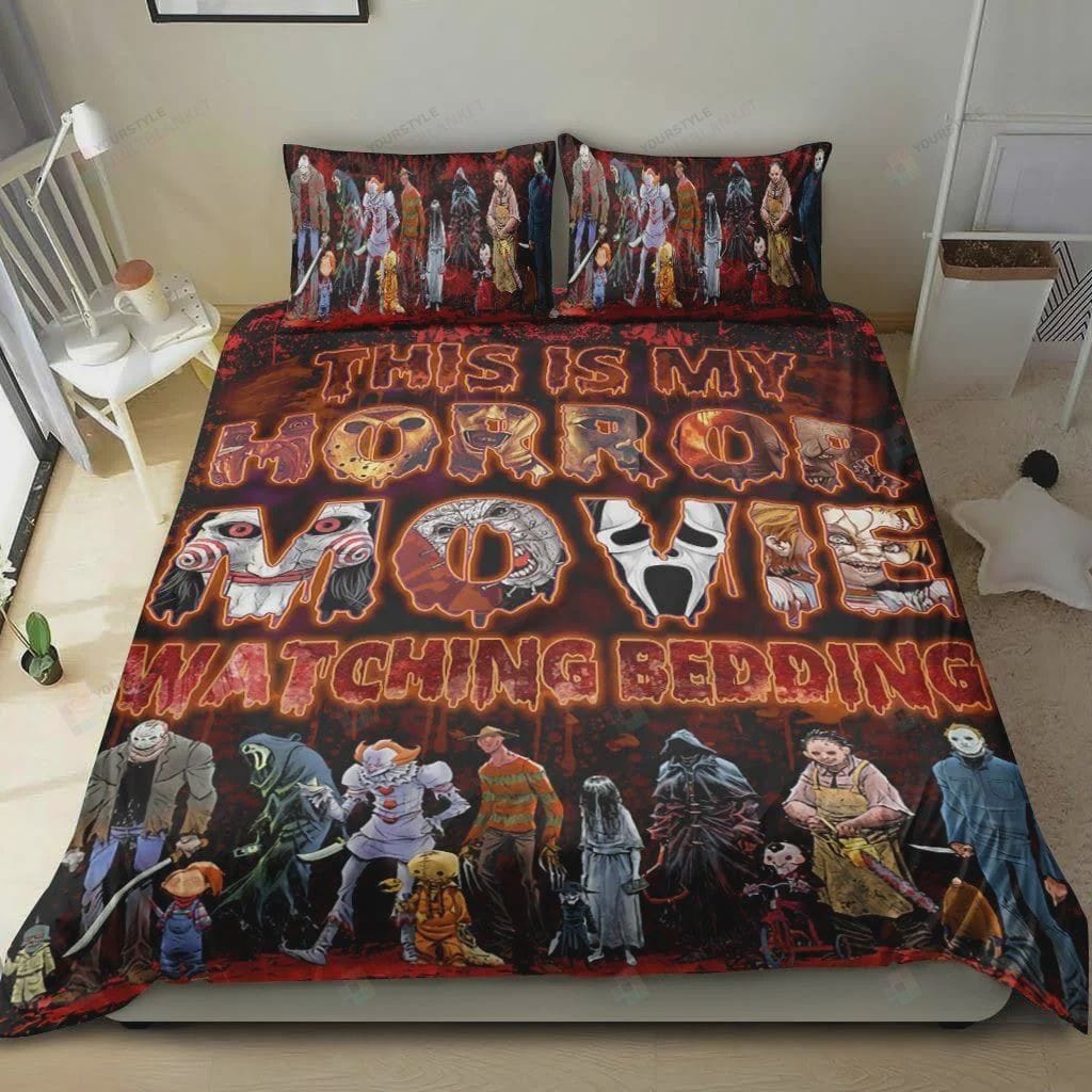 This Is My Horror Movie Watching Duvet Cover, Flastsheet, Pillowcase Bedding Set Gift Ideas For Fans, For Halloween